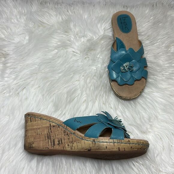 Born BOC Concept Blue Floral Trim Cork Wege Sandals Sz 7 - Picture 1 of 6